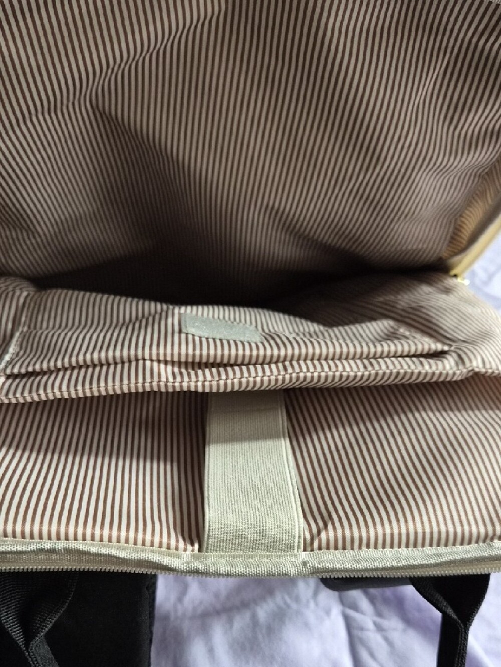 Quilted Black & Cream Canvas Backpack with Brown Trim XL - Picture 9 of 11